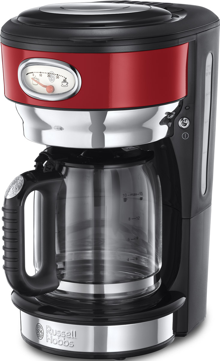 Russell Hobbs Retro, Ribbon Red кофеварка21700-56 Russell Hobbs Retro, Ribbon Red кофеварка21700-56Потрясающий дизайн кофеваркиRetro Ribbon Red станет особо любимым предметом на кухне ценителей кофе. Несмотря на винтажную внешность, эта модель оснащена всеми современными технологиями для качественного приготовления настоящего кофе с превосходным вкусом. В кофеварке используется усовершенствованная система заваривания кофе для улучшенной экстракции кофеина и аромата. Вода впрыскивается в резервуар с молотым кофе через несколько отверстий, в виде душа, полностью пропитывая весь объем кофе, что обеспечивает эффективное заваривание и как результат кофе получается с насыщенным вкусом и ароматом. Функция подогрева готового кофе позволитвам насладиться второй или даже третьей чашечкой любимого горячего напитка. Чтобы кофе был сбалансирован по вкусу, необходимо соблюдать правильную пропорцию, для этого в комплекте есть мерная ложечка на идеальную порцию кофе. Насыпайте в фильтр столько ложек кофе, сколько порций вы хотите приготовить. Кофеварка коллекции Retro оснащена стильной шкалой процесса заваривания кофе и времени сохранения наилучшего вкуса готового кофе. Это не только стильная фишка в кофеварке, но и любопытное напоминание о том, что кофе лучше выпить в течение определенного времени, ведь со временем вкус и аромат готового напитка теряется. Функция Пауза позволит вам не ждать пока приготовится весь объем кофе и насладиться первой чашечкой свежесваренного кофе в любой момент.