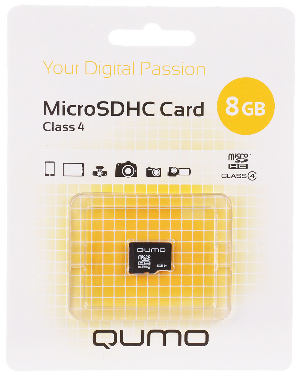 QUMO microSDHC Class 4 8GB карта памяти6909723216139 QUMO microSDHC Class 4 8GB карта памяти6909723216139Карта памяти QUMO microSDHC Class 4 позволяет осуществлять расширение памяти цифровых плееров, цифровых фотоаппаратов и видеокамер, коммуникаторов, смартфонов, интернет планшетов и других совместимых устройств. Карты памяти QUMO являются качественным решением для хранения и переноса различного рода информации, такой как музыкальный файлы, фотографии, электронные документы и другие важные для вас файлы. Внимание: перед оформлением заказа, убедитесь в поддержке вашим электронным устройством карт памяти данного объема.