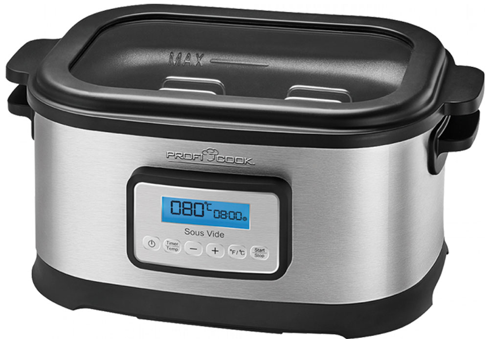 Profi Cook PC-SV 1112 су видPC-SV 1112 Profi Cook PC-SV 1112 су видPC-SV 1112Аппарат для готовки по технологии су-вид Profi Cook PC-SV 1112 сохраняет витамины, питательные вещества и ароматы продуктов. Точность измерения температуры регулируется в диапазоне от 45°C до 90°C. Аппарат имеет простое управление, функцию быстрого нагрева воды. Поверхности Profi Cook PC-SV 1112 легко чистятся. Электронный контроль точности температуры (отклонение +/- 0,5 ° C)Режим приготовления йогуртаТаймер на 72 чБольшое смотровое окошко в крышке