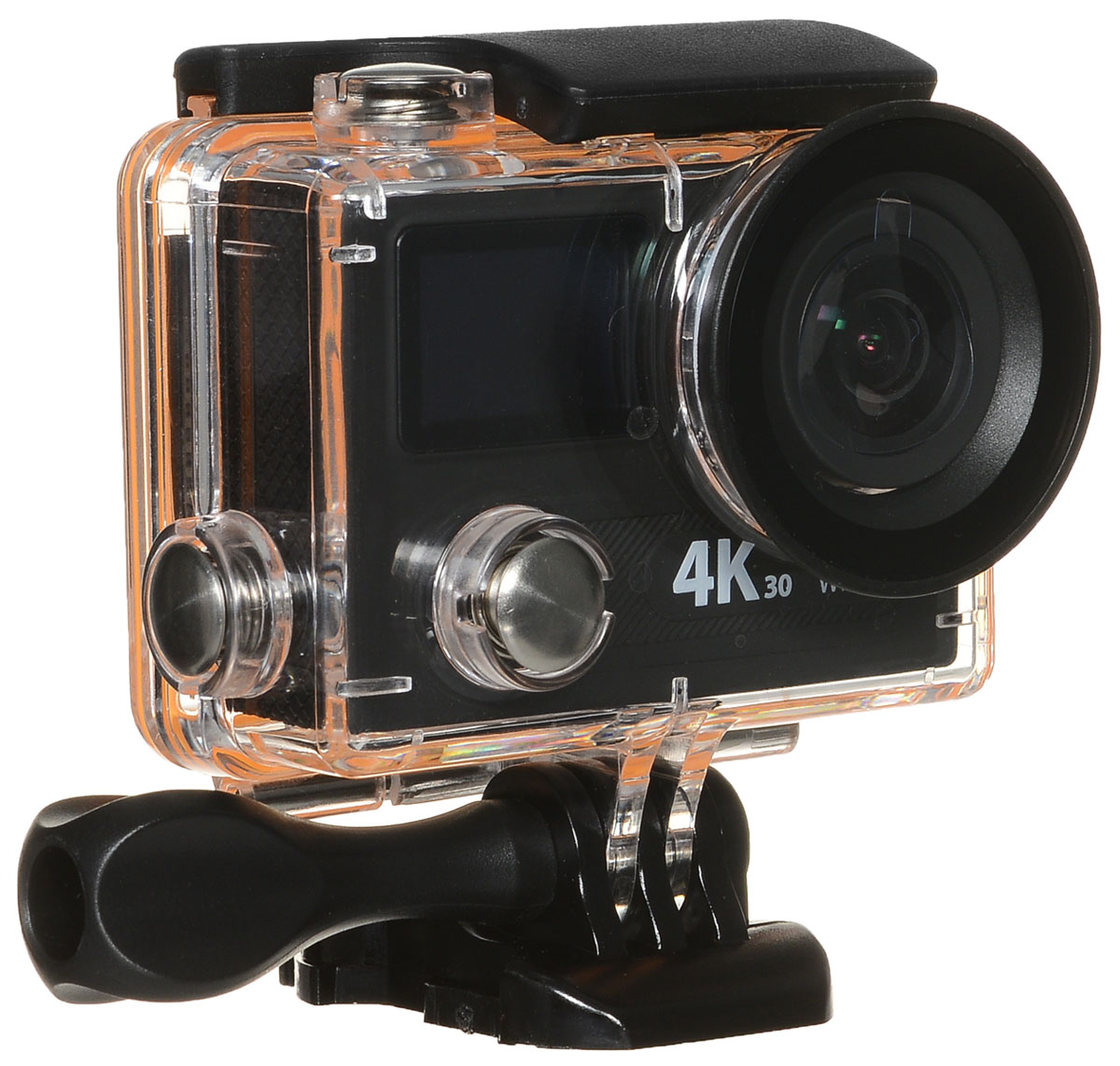 Eken H8R Ultra HD, Black экшн-камераH8R Eken H8R Ultra HD, Black экшн-камераH8RЭкшн-камера Eken H8R Ultra HD позволяет записывать видео с разрешением 4К и очень плавным изображением до 30 кадров в секунду. Камера имеет два дисплея: 2 TFT LCD основной экран и 0.95 OLED экран статуса (уровень заряда батареи, подключение к WiFi, режим съемки и длительность записи). Эта модель сделана для любителей спорта на улице, подводного плавания, скейтбординга, скай-дайвинга, скалолазания, бега или охоты. Снимайте с руки, на велосипеде, в машине и где угодно. По сравнению с предыдущими версиями, в Eken H8R Ultra HD вы найдете уменьшенные размеры корпуса, увеличенный до 2-х дюймов экран, невероятную оптику и фантастическое разрешение изображения при съемке 30 кадров в секунду!Управляйте вашей H8R на своем смартфоне или планшете. Приложение Ez iCam App позволяет работать с браузером и наблюдать все то, что видит ваша камера. В комплекте с камерой идет пульт ДУ работающий на частоте 2,4 Ггц. Он позволяет начинать и заканчивать съемку удаленно.