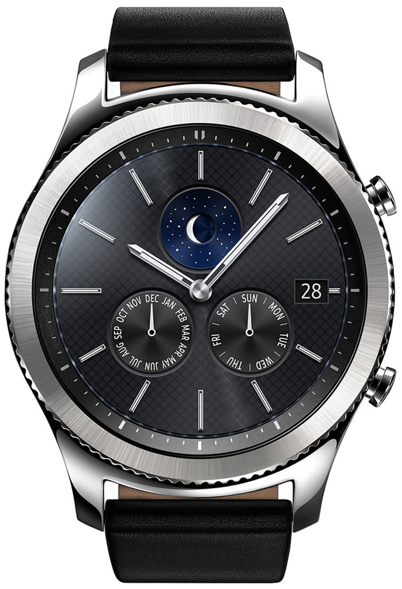 Samsung Gear S3 Classic, Silver смарт-часыSM-R770NZSASER Samsung Gear S3 Classic, Silver смарт-часыSM-R770NZSASERSamsung Gear S3 Classic - современная классика на вашем запястье, сочетание винтажного дизайна и современных технологий. Риски на безель нанесены с помощью лазера. Кнопки, выполненные в стиле классических заводных головок, гармонично дополняют дизайн корпуса. Gear S3 classic созданы с использованием сплава из нержавеющей стали 316L, обеспечивающей высокий уровень защиты. Gear S3 classic созданы, чтобы вы могли пользоваться ими несколько дней без подзарядки и подключения к смартфону.Gear S3 Classic вобрали в себя все самое лучшее от традиционных часов и инновационных устройств. Достаточно одного взгляда, чтобы оценить их потрясающий дизайн. А удобный ремешок, уникальный крутящийся безель, четкий циферблат и мощный аккумулятор делают смарт-часы такими удобными в использовании и позволяют пользоваться ими до 4-х дней без подзарядки.Обновленный полноцветный всегда активный экран практически неотличим от классического циферблата. Выбирайте интерфейс, который подходит вам. В часы уже загружены 15 вариантов дизайна экрана, а в Galaxy Apps вы найдете еще больше!Наслаждайтесь простотой использования Gear S3 Classic. Управляйте уведомлениями, регулируйте громкость, отвечайте на звонки, просто вращая безель в левую или правую сторону. Вы можете легко управлять своими часами даже мокрыми руками или в перчатках.Позвольте Gear S3 Classic быть вашим смартфоном. Встроенный динамик и микрофон дают возможность совершать и принимать звонки без вашего смартфона и прослушивать голосовые сообщения и напоминания. Кроме этого, вы можете наслаждаться любимыми треками благодаря встроенному музыкальному плееру.C Gear S3 Classic вы больше никогда не собьетесь с намеченного маршрута даже без смартфона. Благодаря встроенному GPS доступна возможность строить пешие маршруты, вычислять расстояние до пункта назначения, и даже находить поблизости лучшие кафе и рестораны.Подключите ваши Bluetooth-наушники и слушайте любимые треки во время тренировок и поездок! 4 ГБ внутренней памяти в Gear S3 Classic позволят брать любимую музыку с собой даже без смартфона.Умные часы оснащены барометром и постоянно контролируют давление, информируя вас о любых неожиданных или ожидаемых изменениях настолько подробно, насколько это необходимо, чтобы проложить новый маршрут. Альтиметр и спидометр помогают отслеживать скорость движения и показывают текущую высоту.Носите Gear S3 Classic в любую погоду, в любых ситуациях. Защита от воды и пыли по стандарту IP68 позволяет часам выдерживать погружения в пресную воду на глубину до 1,5 метров до 30 минут.Вам не нужен смартфон, чтобы загрузить приложения для. Просто зайдите в Galaxy Apps с экрана Gear S3 Classic и загружайте приложения, которым вы доверяете, без которых вы не можете обходиться или те, которые всегда хотели попробовать!ОЗУ: 0,75 ГБКалендарь, Будильник, Мировое Время, News Briefing, Галерея, Email, Найти смартфон, Monster Vampire