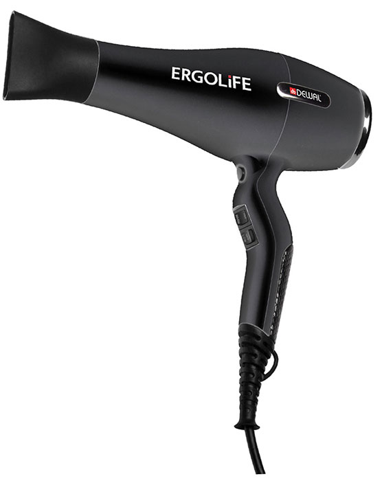 Dewal 03-001 ErgoLife, Black фен03-001 Black Dewal 03-001 ErgoLife, Black фен03-001 BlackПрофессиональный фен Dewal 03-001 Ergolife выполнен в черном цвете с покрытием Soft Touch. Индивидуальный стиль фена подчеркивают змеиная вставка на ручке и металлические элементы на корпусе. Особенность фена Ergolife - улучшенная эргономика благодаря изогнутой форме ручки. Она создает идеальную сбалансированность, фен очень удобно держать в руках. Кнопки переключения температурных режимов находятся спереди, что дает дополнительное удобство во время работы.Мощный мотор – до 8 часов непрерывной работы;Высокая скорость воздушного потока. Корпус фена разработан с учетом оптимизации расхода воздуха;Защита от перегрева Stop-heat. Защитный механизм на нагревательном элементе фена охлаждает корпус , сохраняет мотор, защищая его от перегрева, а также поддерживает оптимальную температуру для волос.