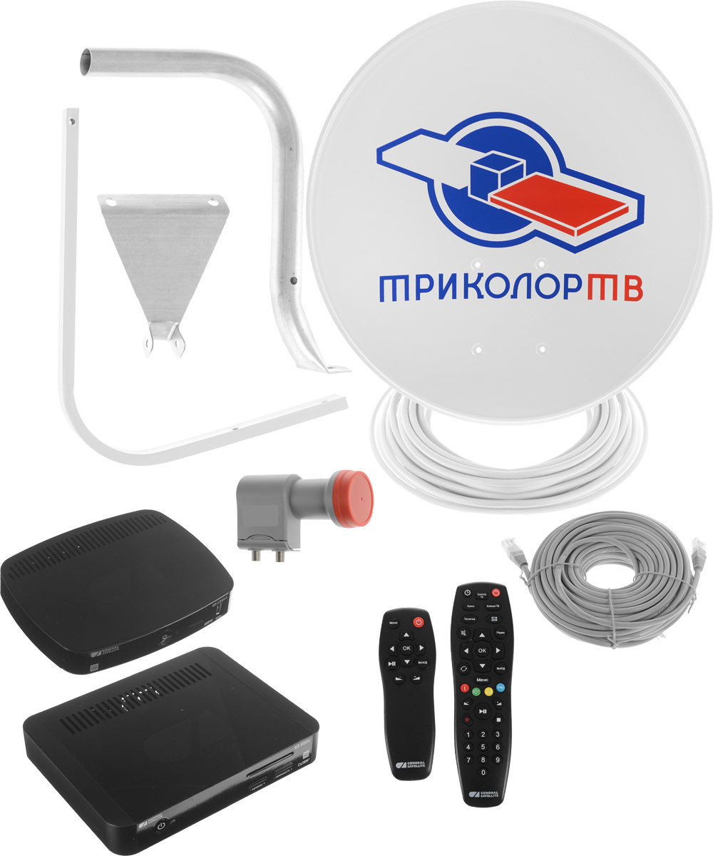 Триколор Full HD GS E501 + GS C5911 комплект спутникового телевиденияKTR_E501/C5911 Триколор Full HD GS E501 + GS C5911 комплект спутникового телевиденияKTR_E501/C5911Комплект цифрового спутникового телевидения Триколор Full HD предназначен для подключения двух телевизоров. Основной ресивер GS E501 оснащен двумя тюнерами DVB-S2, с помощью которых осуществляется прием спутникового телевидения в диапазоне 950 - 2150 МГц. Дополнительный ресивер GS C5911 подключается по сети Ethernet, поэтому прокладка антенного кабеля не требуется. Таким образом, используя основной и дополнительный приёмники, можно подключить два телевизора, приобретая один комплект спутникового ТВ.Уважаемые клиенты! Обращаем ваше внимание, что с 01.02.2017 г, все комплекты спутникового телевидения Триколор ТВ, будут комплектоваться скретч-картами включающими в себя недельный тариф на просмотр пакета «Единый».