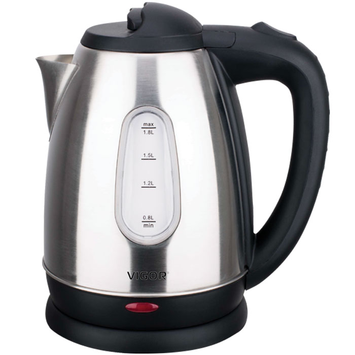Vigor HX-2074 чайник электрическийHX-2074 Vigor HX-2074 чайник электрическийHX-2074Современный классический чайник Vigor HX-2074 прост в управлении и долговечен в использовании. Изготовлен из высококачественных материалов. Прозрачное окошко позволяет определить уровень воды. Мощность 1600 Вт позволит вскипятить 1,8 литра воды в считанные минуты. Беспроводное соединение позволяет вращать чайник на подставке на 360°. Для обеспечения безопасности при повседневном использовании предусмотрены функция автовыключения, а также защита от включения при отсутствии воды.