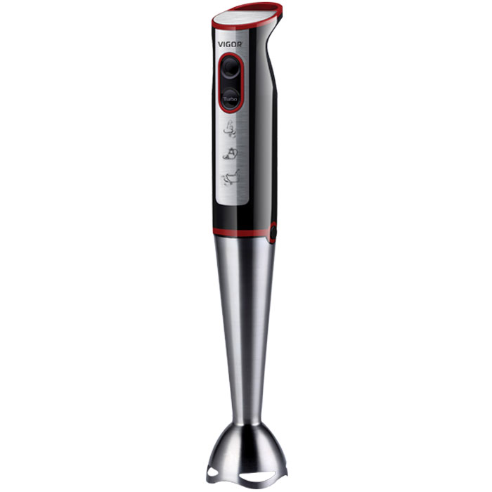 Vigor HX-5911 блендер погружнойHX-5911 Vigor HX-5911 блендер погружнойHX-5911С помощью блендера Vigor HX-5911 можно приготовить большое количество различных блюд. Стильный погружной блендер идеально подойдет для измельчения продуктов различной плотности и приготовления фруктовых коктейлей. Прорезиненная кнопка предотвращает соскальзывание пальца в процессе приготовления, делая работу с прибором приятной и безопасной. Специально разработанная конструкция погружной части блендера предотвращает разбрызгивание, гарантируя чистоту вашей кухни. Нижняя часть блендера легко снимается и её удобно мыть.