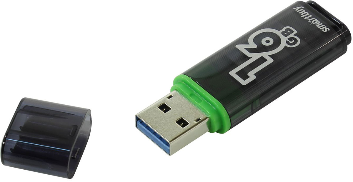 SmartBuy Glossy Series 3.0 16GB, Dark Grey USB-накопительSB16GBGS-DG SmartBuy Glossy Series 3.0 16GB, Dark Grey USB-накопительSB16GBGS-DGКомпактный и производительный USB-флеш накопитель SmartBuy Glossy Series 3.0. Он дает возможность быстро передавать большой объем данных, таких как документы, фотографии, аудио- и видеофайлы и даже фильмы. Высокая скорость, большой объем и надежность позволяют использовать устройство накопитель как временное, так и постоянное хранилище информации. Корпус USB-накопителя сделан из прозрачного пластика. Устройство оборудовано специальной системой для крепления колпачка - с помощью скобки он фиксируется между двумя выступающими пластинками на устройстве. Это очень удобно и минимизирует вероятность потери защитного колпачка. За эту же скобку устройство можно прикрепить к шнурку, чтобы накопитель всегда был под рукой.