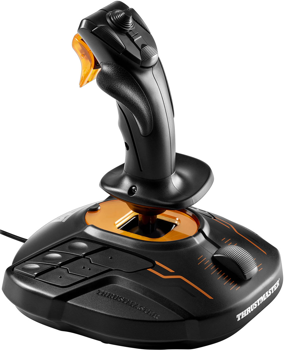 Thrustmaster T-16000M FSC джойстикTHR49 Thrustmaster T-16000M FSC джойстикTHR49Thrustmaster T-16000M FSC - джойстик с магнитной технологией H.E.A.R.T: хирургическая точность для воздушного боя, в том числе в средах ВР.3 съемных компонента обеспечивают превосходную подгонку джойстика для работы левой или правой рукой.Магниты: отсутствие трения и крайняя точность, не убывающая со временем.16 функциональных кнопок с сенсорной идентификациейПереключатель для настройки 12 кнопок на базе для левой или правой руки4 независимых оси, включая поворотный переключатель руля направления (управляется поворотом джойстика)Эргономичный триггер для торможения (гражданские полеты) или быстрого огня (военные полеты, космическая симуляция)Многопозиционный переключатель (панорамный обзор)Широкий упор для снижения нагрузки на рукуУтяжеленная база для повышенной стабильностиПО Thrustmaster Advanced pRogramming Graphical EdiTor: комбинирование с другими устройствами Thrustmaster (распознаются как единое USB-устройство), а также загрузка и создание специальных профилей функций для каждой игры.