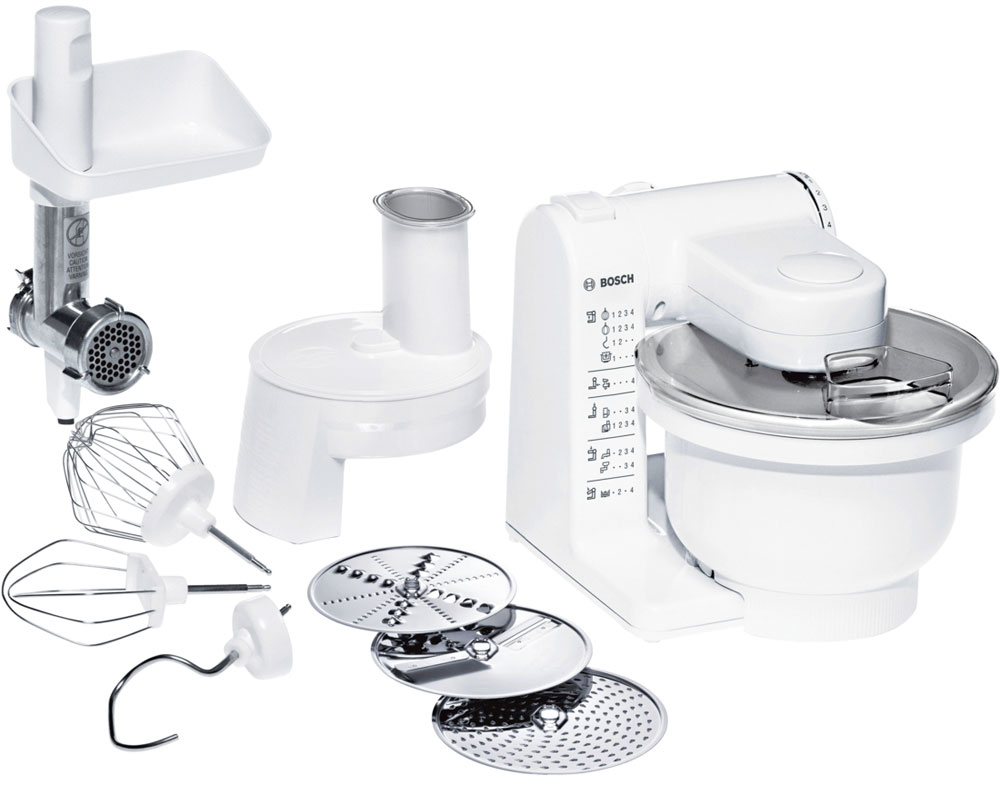 Bosch MUM 4406 кухонный комбайнMUM 4406 Bosch MUM 4406 кухонный комбайнMUM 4406Универсальный кухонный комбайн Bosch MUM 4406 прост в эксплуатации и оснащен всеми основными функциями для приготовления различных блюд.MultiMotion Drive: идеальное смешивание ингредиентов благодаря планетарному принципу вращения насадок.Широкий ассортимент насадок: венчик для замешивания жидкого теста, круглый венчик для взбивания крема и яичных белков, насадка для замешивания крутого теста, универсальная резка с тремя дисками для разных типов нарезки и мясорубка.Большая чаша: 3,9 л, возможность замешивания до 2 кг теста.Многофункциональный рычаг для крепления насадок в разных положениях с тремя валами привода.4-ступенчатая регулировка скорости вращения, функция парковки (остановка принадлежностей в заданном положении)Прост в использовании и безопасен. Аксессуары можно мыть в посудомоечной машине.