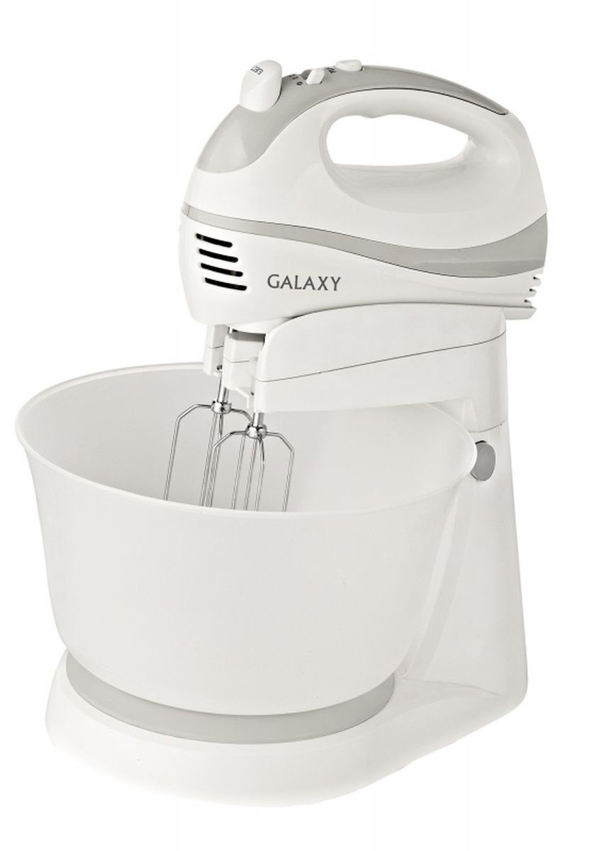 Galaxy GL 2210 миксер4650067302447 Galaxy GL 2210 миксер4650067302447Ручной миксер Galaxy GL 2210 с мощностью 300 Вт, 5 скоростями вращения и режимом Турбо. Имеет две пары практичных насадок для тщательного взбивания и для замешивания теста, которые гарантируют идеальный результат работы. Насадки изготовлены из высококачественной нержавеющей стали. Для большего удобства данная модель снабжена кнопкой легкого отсоединения насадок, что позволит менять насадки, не пачкая руки. Поставляется с удобной вращающейся чашей объемом 3 литра и подставкой под миксер.