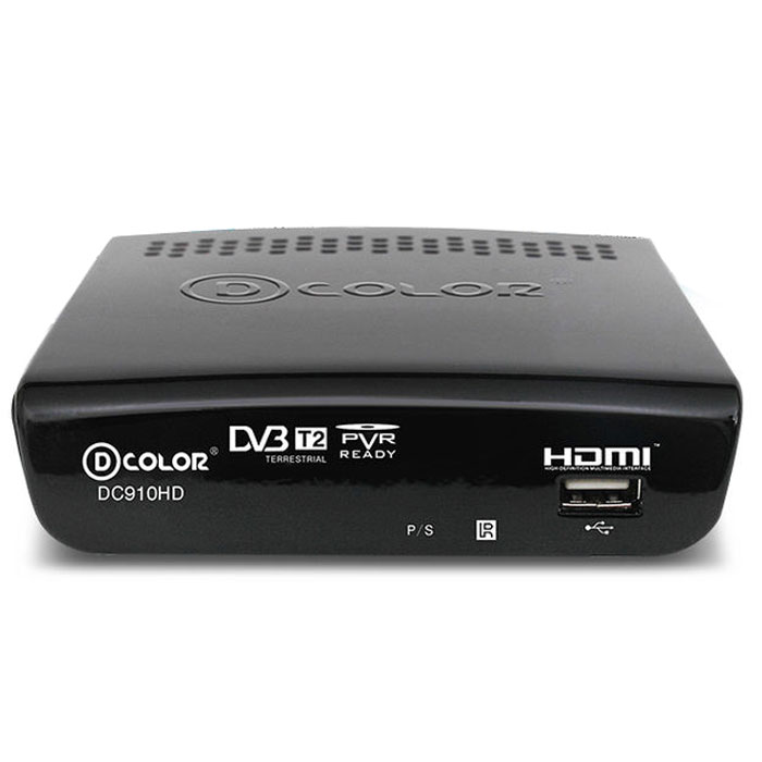 D-Color DC910HD DVB-T2 цифровой ТВ-тюнер6907325819109 D-Color DC910HD DVB-T2 цифровой ТВ-тюнер6907325819109Цифровой ТВ-тюнер D-Color DC910HD отвечает всем самым современным требованиям к цифровым ресиверам.Новейшее ПО и качественные комплектующие позволяют передавать четкую, яркую, сочную картинку даже в самых отдаленных регионах России.Устройство позволяет записывать видео в формате Full HD на внешний жесткий диск, подключаемый посредством USB.Процессор: Ali 3812Maxliner 608Тип корпуса: пластикДиапазон принимаемых частот: 174-862 Mгц