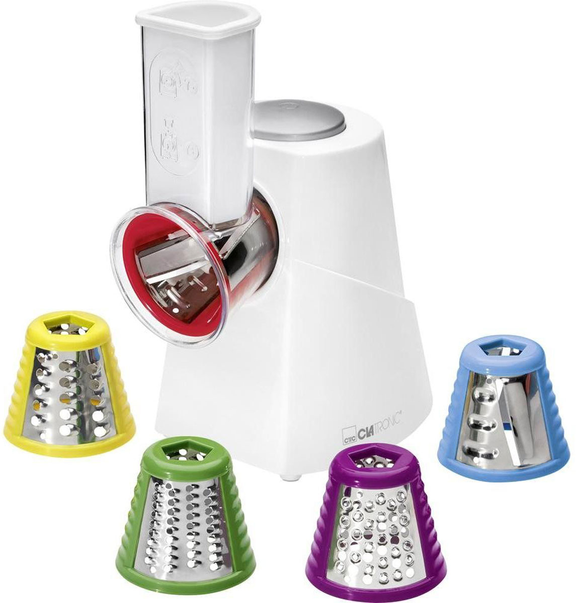 Clatronic ME 3604, White электрическая овощерезкаME 3604 weis 150W Clatronic ME 3604, White электрическая овощерезкаME 3604 weis 150WИзмельчитель электрический Clatronic ME 3604 - незаменимый помощник на кухне для хозяйки. Устройство предназначено для переработки различных продуктов. Компактные габариты прибора позволяют хранить его в ящике кухонного стола или на полке шкафа. Удобная ручка позволяет сделать использование прибора еще более комфортным. В комплекте с электрическим измельчителем Clatronic ME 3604 идут четыре насадки-терки. Сменные насадки легко снимаются и моются. Модель изготовлена из прочного пластика, обеспечивающего прочность и долгосрочность устройства.