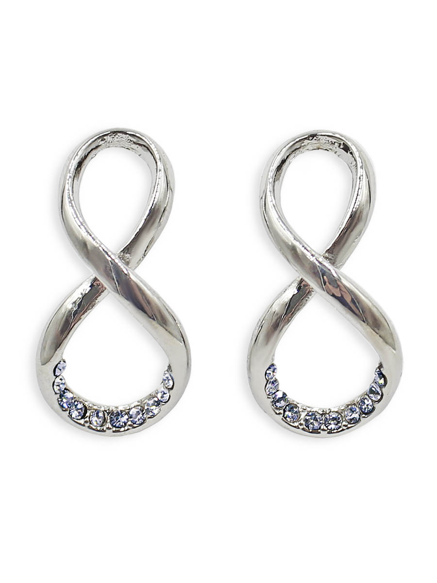 Серьги Taya, цвет: серебристый. T-B-12363Пуссеты (гвоздики) Серьги Taya, цвет: серебристый. T-B-12363Пуссеты (гвоздики)Серьги-гвоздики Taya выполнены из бижутерного сплава в виде знака бесконечность и декорированы стразами. Модель с заглушкой металл-пластик.
