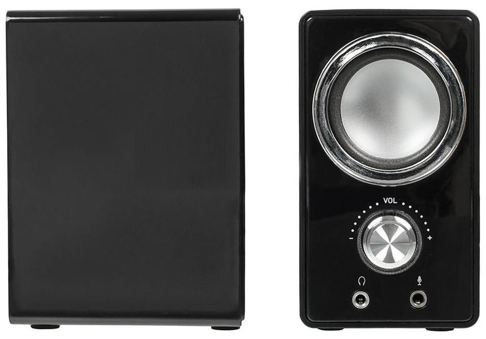 Oklick OK-116, Black акустическая система315691 Oklick OK-116, Black акустическая система315691Oklick OK-116- компактная акустическая система с общей выходной мощностью 6 Вт.Питание осуществляется через подключение к USB-порту. На передней панели активной колонки расположена кнопка включения питания, совмещенная с регулятором громкости, а также разъемы для подключения наушников и микрофона.Декоративное светодиодное кольцо вокруг регулятора громкости сигнализирует синим свечением о правильном включении системы. Oklick OK-116 рекомендуются для использования с ноутбуками, ПК и другими звуковоспроизводящими устройствами.