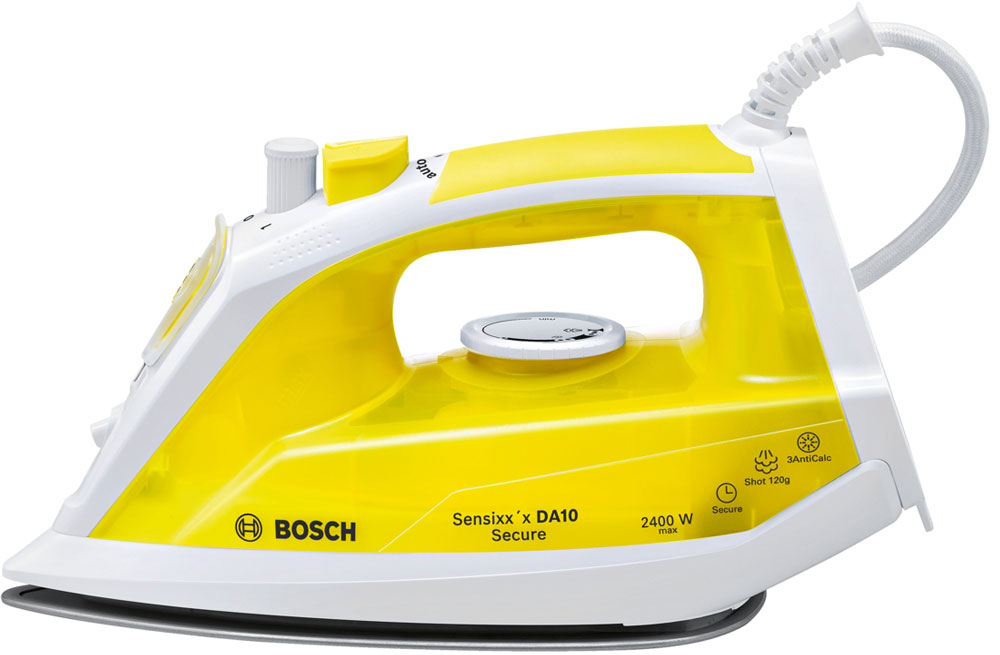 Bosch TDA1024140 утюгTDA1024140 Bosch TDA1024140 утюгTDA1024140Утюг Bosch Sensixxx DA10 Secure оснащен нескользящей ручкой с резиновой накладкой и удобным расположением кнопок. Керамическая подошва PalladiumGlissee способствует быстрому нагреву и отличному скольжению. Мощность Bosch Sensixxx DA10 Secure достигает 2400 Вт, что позволяет качественно гладить даже тяжелые и сложные ткани, а заостренный носик поможет разгладить складки между пуговицами и швами. Благодаря паровому удару до 120 г/мин процесс глажения станет быстрее.Сенсорная система защиты от протечек Капля-стоп перекрывает подачу воды при недостаточной температуре воды. Исключается скапывание воды при глажении на низких температурах. Больше никаких капель и мокрых пятен на ткани.Три - счастливое число - это касается и срока службы прибора. Система защиты 3 AntiCalc обеспечивает идеальный пар без частичек накипи и включает в себя 3 вида защиты от накипи: Self clean, calcnclean и AntiCalc. Более долгий срок службы утюга.C Bosch безопасность наших приборов очень важна. Так, например, система Auto-shut-off secure автоматически отключает нагревательный элемент утюга, если он находится без движения – в состоянии на боку или на подошве через 30 секунд.