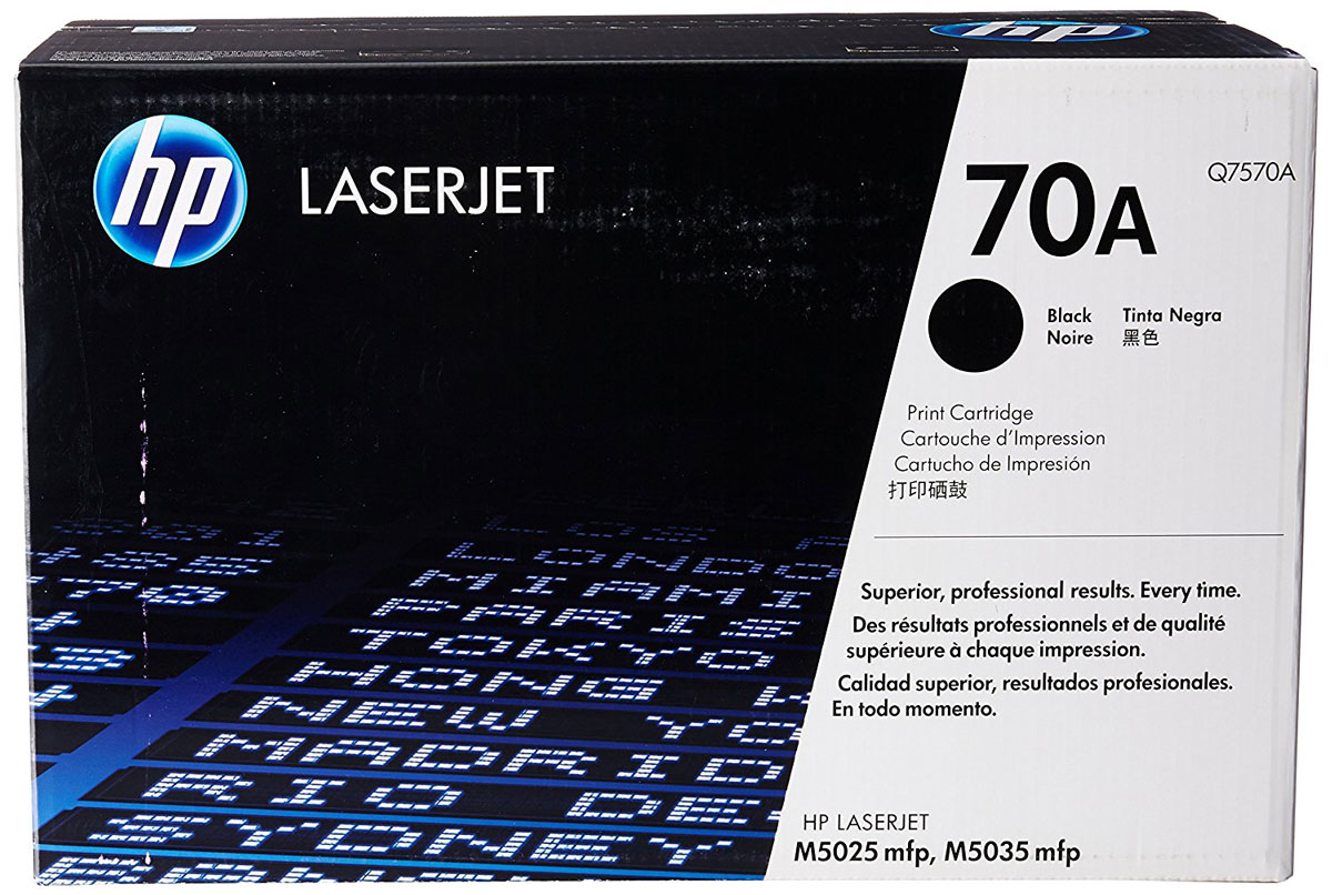 HP Q7570A (70A), Black тонер-картридж для LaserJet M5025/M5035Q7570A HP Q7570A (70A), Black тонер-картридж для LaserJet M5025/M5035Q7570AКартриджам почти не требуется обслуживание, благодаря чему повышается производительность принтеров. Оригинальные лазерные картриджи HP Q7570A (70A) позволяют сэкономить время и снизить затраты на расходные материалы.Оригинальные лазерные картриджи HP LaserJet — гарантия стабильного качества печати. За счет уменьшения количества простоев экономится время и сокращаются совокупные затраты на печать.В комплекте с лазерным картриджем HP LaserJet поставляются тонер и барабан. Технология HP Smart отправляет оповещения при низком уровне расходных материалов и помогает снизить количество простоев до минимума.Качество и надежность печати на 70% зависят именно от картриджа, поэтому лучший картридж — этот тот, который разработан специально для вашего принтера. Оригинальный картридж HP LaserJet и тонер HP.
