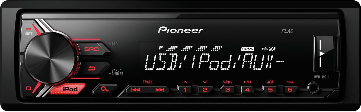 Pioneer MVH-190UI автомагнитола1025108 Pioneer MVH-190UI автомагнитола1025108Модель Pioneer MVH-190UI создана специально для цифровой музыки и современных носителей информации. К ней можно подключить как устройство Apple, так и смартфон на Android, а также другие устройства через USB порт или дополнительный Aux-вход на фронтальной панели. При этом Вы можете одновременно слушать любимую музыку и заряжать аккумулятор телефона. Вы также можете настроится на одну из 24 предустановленных FM радиостанций, чтобы получать ещё больше музыкального контента.Встроенный усилитель MOSFET с выходной мощностью 4 х 50 Вт позволяет воспроизводить музыку в высоком качестве . Для того, чтобы увеличить мощность, можно воспользоваться 2 RCA выходами на тыловой панели устройства для подключения дополнительного усилителя и динамиков. Укороченное шасси (корпус на 41% короче обычного) позволяет упростить процесс установки магнитолы в автомобиле.