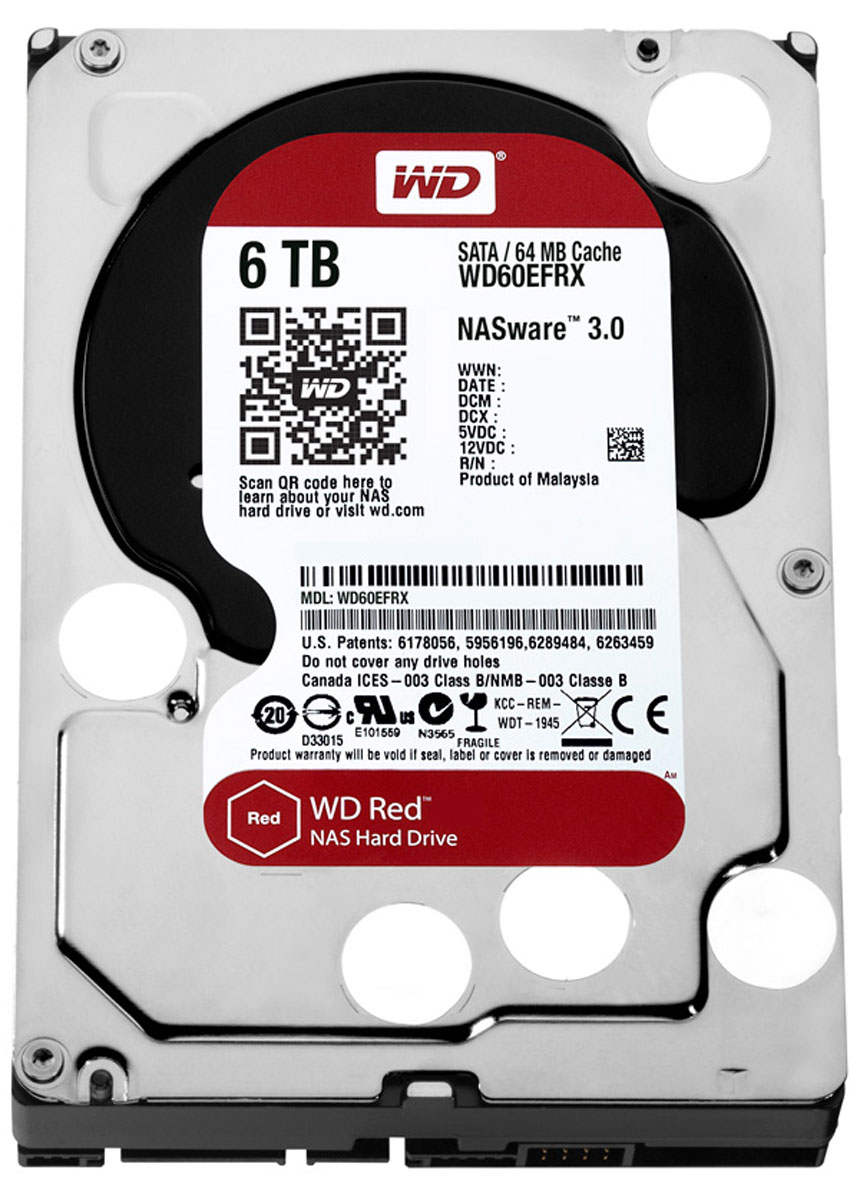 WD Red 6TB внутренний жесткий диск (WD60EFRX)WD60EFRX WD Red 6TB внутренний жесткий диск (WD60EFRX)WD60EFRXЧтобы быстро и удобно транслировать медиафайлы, создавать резервные копии данных, хранящихся на ПК, обмениваться файлами и работать с цифровыми материалами, установите в сетевом устройстве хранения накопители WD Red. Удобная интеграция, надежная защита данных и оптимальное быстродействие для систем NAS с высокими требованиями.Транслируйте цифровые материалы, выполняйте их резервное копирование, систематизируйте их и отправляйте на телевизор, ПК и другие устройства. Технология NASware повышает совместимость ваших накопителей с системами NAS, обеспечивая тем более высокое качество воспроизведения цифровых материалов на устройствах.В основе процветания любого бизнеса лежат производительность и эффективность. И именно этими двумя принципами WD руководствовались, разрабатывая накопители Red. Благодаря накопителю WD Red в системах NAS вы сможете предоставлять общий доступ к файлам и выполнять их резервное копирование с той же скоростью, с какой работает ваша компания.Доступная для загрузки бесплатная программа Acronis True Image WD Edition позволяет клонировать диски, а также создавать резервные копии операционной системы, приложений, настроек и всех данных.