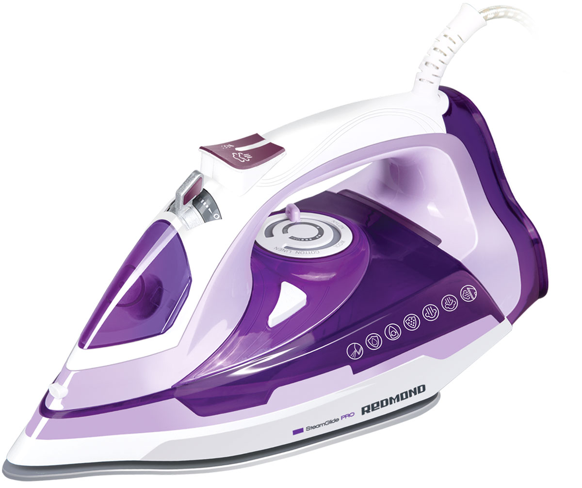 Redmond RI-C245, Purple утюгRI-C245 (фиолетовый) Redmond RI-C245, Purple утюгRI-C245 (фиолетовый)Стильный утюг Redmond RI-C245 прекрасно справится c любыми тканями - шерстью, акрилом, шелком. Постоянная подача пара и керамическое покрытие подошвы обеспечивают идеальное скольжение вне зависимости от типа ткани.Система самоочистки устраняет накипь в соплах подошвы, а функция Антинакипь снижает уровень кальция и других примесей в используемой для парообразования воде, что значительно увеличивает срок службы прибора.Для ухода за гардинами, шторами и верхней одеждой в утюге предусмотрена функция вертикального отпаривания. Функция Антикапля поможет избежать попадания воды на ткань во время работы Redmond RI-C245 - больше никаких мокрых пятен на одежде во время глажения!