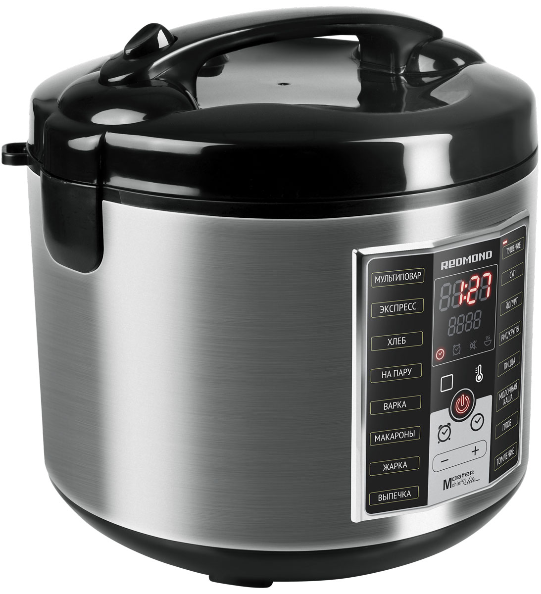 Redmond RMC-M25, Silver Black мультиваркаRMC-M25 Redmond RMC-M25, Silver Black мультиваркаRMC-M25Мультиварка Redmond RMC-M25 – современный многофункциональный прибор, отличающийся изяществом, компактностью, очевидной экономичностью, удобством и простотой в использовании.Мультиварка обладает универсальной программой Мультиповар, в которой можно устанавливать время и температуру приготовления в широком диапазоне значений. Весомым преимуществом является функция Мастершеф Лайт, позволяющая изменять параметры приготовления прямо в процессе работы программы.Redmond RMC-M25 с экологичной вместительной чашей (5 литров) и антипригарным керамическим покрытием Ceratex имеет 42 программы приготовления (16 автоматических, 26 ручной настройки). Такие технологичные функции, как автоподогрев и его предварительное отключение, разогрев, отложенный старт, возможность регулировки громкости и отключения звуковых сигналов обеспечат максимальный комфорт в повседневном приготовлении любых блюд. Вы сможете заниматься кулинарными экспериментами!