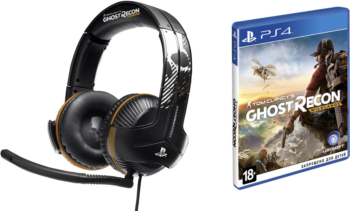 Thrustmaster Y350P Ghost Recon Wildlands игровая гарнитура для PS4 + игра Ghost Recon Wildlands для PS4THR68 Thrustmaster Y350P Ghost Recon Wildlands игровая гарнитура для PS4 + игра Ghost Recon Wildlands для PS4THR68Гарнитура Thrustmaster Y350P отличается высоким качеством воспроизведения и комфорта благодаря мощным 60-мм динамическим головкам с ушными подушками из пены с эффектом памяти. Эксклюзивный контроллер звука Sound Commander позволяет геймерам с легкостью регулировать аудиосистему 7.1 Virtual Surround Sound для максимального погружения в битву.Игровая гарнитура с официальной лицензией – для идеального звучания игр на PlayStation 4! Дизайн в неповторимом стиле Ghost Recon Wildlands.Высококачественные мощные 60-мм динамики – ощутите игровой раж благодаря суперусиленным басовым частотам! Двойное электроакустическое усиление басов благодаря специальному дизайну ушных чашек. Дополняется электронным усилением басов, встроенным непосредственно в контроллер.Технология 7.1 Virtual Surround Sound позволяет с точностью локализовать каждый звук в игре, обеспечивая максимальное погружение в борьбу! Теперь геймеры могут ощутить всю мощь взрывов и стрельбы – как в настоящей атаке. Слышать первым – реагировать первым – стрелять первым!100% пена с эффектом памяти на ушных подушках и оголовье обеспечивает исключительное удобство. Большие, супермягкие ушные подушки и мягкая пенная прокладка под дугой оголовья – для максимального комфорта и эффективной пассивной изоляции. В комплекте съемный регулируемый микрофон, предназначенный для улавливания исключительно голоса геймера для обеспечения четкой и максимально эффективной коммуникации с партнерами по команде.Моментальный доступ к аудиофункциям игры с точной индикацией. Благодаря цветовому обозначению функций геймеры в любой момент могут определить свои аудионастройки. Регулировка общего уровня громкости и громкости басов. Быстрая и точная настройка параметров.Гарнитура имеет функцию автопитания от встроенного в провод аккумулятора в Sound Commander. Она питает функции активного баса и виртуального объемного звука 7.1. Геймеры могут не прерывать игру благодаря функции зарядки во время игры.