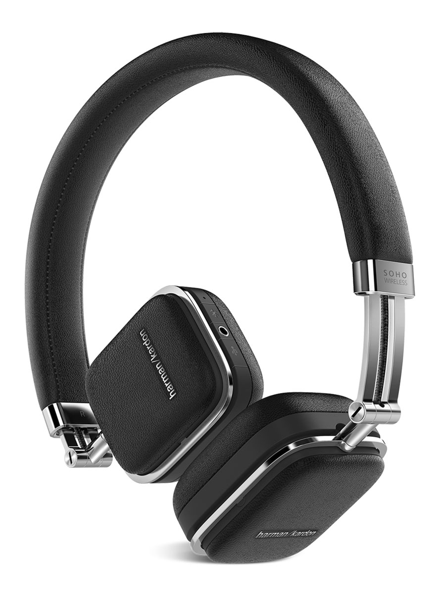 Harman Kardon Soho Wireless, Black наушникиHKSOHOBTBLK Harman Kardon Soho Wireless, Black наушникиHKSOHOBTBLKПремиальные складные наушники Harman Kardon Soho Wireless, выполненные из высококачественной стали и отделанные натуральной кожей, обзавелись беспроводной технологией Bluetooth, датчиком NFC и сенсорным управлением, которое расположилось на одной из чашек. Звучание осуществляется через 30-мм неодимовые драйверы, заслужившие доверие меломанов по всему миру.Быстрая связь с мобильными устройствами настраивается путем технологии NFC, потоковая передача данных осуществляется по Bluetooth с помощью задействованных кодеков aptX и AAC. Управлять Harman Kardon Soho Wireless очень просто - достаточно прикоснуться к чашке и отрегулировать громкость музыки, переключиться от одного трека к другому или приостановить воспроизведение.Когда встроенный аккумулятор разряжается, наушники продолжат работу через комплектный кабель, подключаемый через USB, одновременно подзаряжаясь от мобильного устройства. Мгновенный доступ к удаленным функциям так близок. Достаточно прикоснуться к чашке и управлять воспроизведением музыки, громкостью и переключением от одного трека к другому.Использование только лучших материалов в конечном итоге привело к созданию наушников, которые не просто приятно использовать, но приятно даже просто держать в руках. Высококачественная сталь, отделка из натуральной кожи и мягкие амбушюры - вот то, чего вы ждете от любимых наушников. А специальный складной механизм делает Harman Kardon Soho Wireless лучшими спутниками на любой дороге.