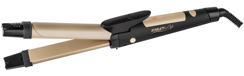 Scarlett SC-HS60595, Black Gold щипцы для завивки волосSC-HS60595 Scarlett SC-HS60595, Black Gold щипцы для завивки волосSC-HS60595Щипцы для волос Scarlett SC-HS60595 имеют эргономичное покрытие soft-touch.Керамические пластины и закругленная внешняя поверхность рабочих полотен позволяет добиваться двух вариантов укладки:1.Идеально прямые волосы, если использовать стайлер как выпрямитель2.Мягкие спиральные локоны, если использовать стайлер для накручивания волос в сомкнутом видеРезультат на ваш выбор: идеально гладкие волосы или мягкие спиральные локоны.