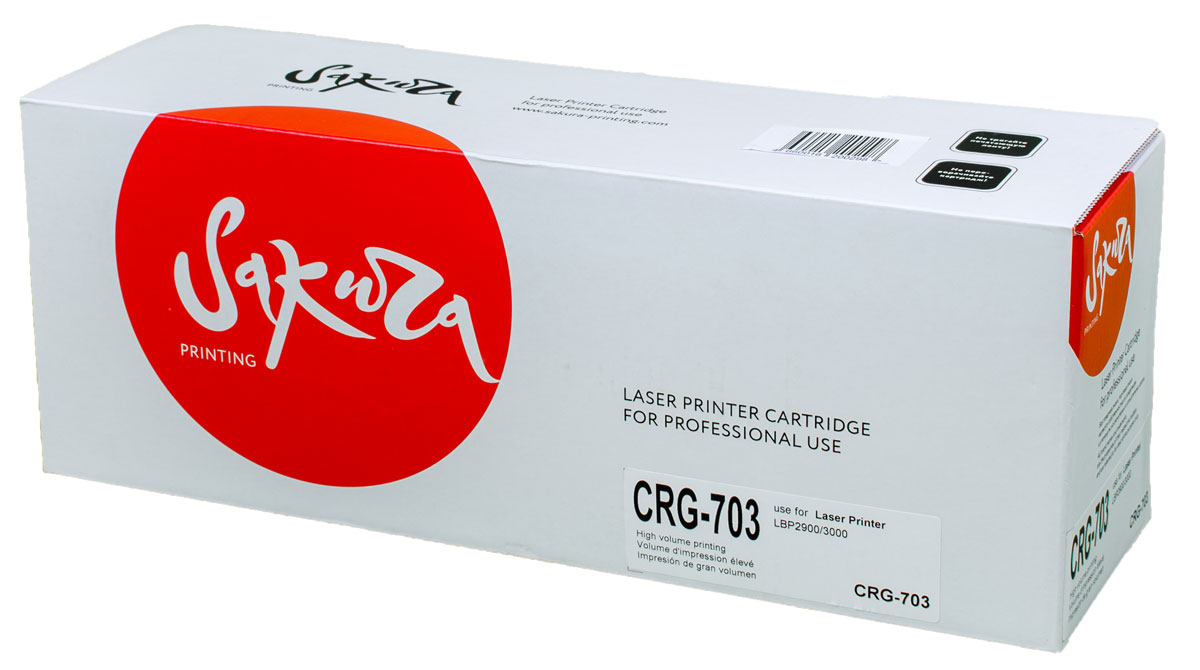 Sakura CRG703, Black тонер-картридж для Canon i-SENSYS LBP2900/LBP3000SACRG703 Sakura CRG703, Black тонер-картридж для Canon i-SENSYS LBP2900/LBP3000SACRG703Тонер-картридж Sakura CRG703 для лазерных принтеров Canon i-SENSYS LBP2900/LBP3000 является альтернативным решением для замены оригинальных картриджей. Он печатает с тем же качеством и имеет тот же ресурс, что и оригинальный картридж. В картриджах компании Sakura используется химический синтезированный тонер, который в отличие от дешевого тонера из перемолотого полимера, не царапает, а смазывает печатающий вал, что приводит к возможности многократных перезаправок картриджей. Такой подход гарантирует долгий срок службы принтера, превосходное качество и стабильность печати.Тонер-картриджи Sakura производятся при строгом соответствии стандартам ISO 9001 и ISO 14001, что подтверждено международными сертификатами.Уважаемые клиенты! Обращаем ваше внимание на то, что упаковка может иметь несколько видов дизайна. Поставка осуществляется в зависимости от наличия на складе.