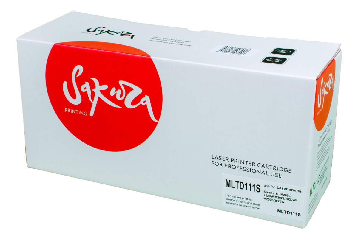 Sakura MLT-D111S, Black тонер-картридж для Samsung Xpress SL-M2020/2020W/M2022/2022W/M2070/2070WSAMLTD111S Sakura MLT-D111S, Black тонер-картридж для Samsung Xpress SL-M2020/2020W/M2022/2022W/M2070/2070WSAMLTD111SТонер-картридж Sakura MLT-D111S для лазерных принтеров Samsung Xpress SL-M2020/2020W/M2022/2022W/M2070/2070W является альтернативным решением для замены оригинальных картриджей. Он печатает с тем же качеством и имеет тот же ресурс, что и оригинальный картридж. В картриджах компании Sakura используется химический синтезированный тонер, который в отличие от дешевого тонера из перемолотого полимера, не царапает, а смазывает печатающий вал, что приводит к возможности многократных перезаправок картриджей. Такой подход гарантирует долгий срок службы принтера, превосходное качество и стабильность печати.Тонер-картриджи Sakura производятся при строгом соответствии стандартам ISO 9001 и ISO 14001, что подтверждено международными сертификатами.