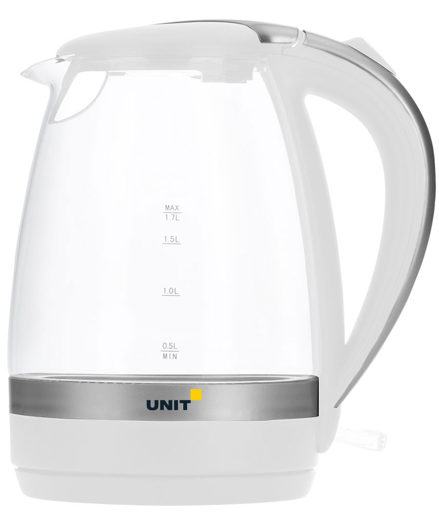 Unit UEK-254, White чайник электрическийCE-0377830 Unit UEK-254, White чайник электрическийCE-0377830Электрический чайник Unit UEK-254 прост в управлении и долговечен в использовании. Изготовлен из высококачественных материалов. Мощность 2200 Вт позволит вскипятить 1,7 литра воды в считанные минуты. Беспроводное соединение позволяет вращать чайник на подставке на 360°. Для обеспечения безопасности при повседневном использовании предусмотрены функция автовыключения, а также защита от включения при отсутствии воды.