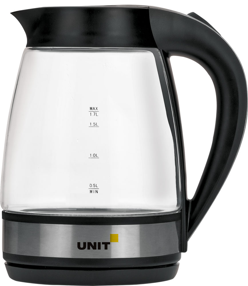 Unit UEK-256, Black чайник электрическийCE-0377881 Unit UEK-256, Black чайник электрическийCE-0377881Электрический чайник Unit UEK-256 прост в управлении и долговечен в использовании. Изготовлен из высококачественных материалов. Мощность 2200 Вт позволит вскипятить 1,7 литра воды в считанные минуты. Беспроводное соединение позволяет вращать чайник на подставке на 360°. Для обеспечения безопасности при повседневном использовании предусмотрены функция автовыключения, а также защита от включения при отсутствии воды.
