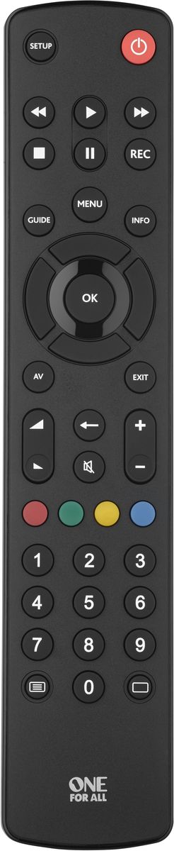 One For All Contour TV URC1210 Black, пульт ДУ универсальныйURC1210 One For All Contour TV URC1210 Black, пульт ДУ универсальныйURC1210Универсальный пульт ДУ - это пульт который работает с телевизорами и / или аудио и видео устройствами любой марки. One For All были изобретены десятилетия назад для двух целей: замена сломанных или потерянных пультов ДУ и объедение всех домашних пультов ДУ в один. Цель телевизионного пульта Contour TV замена оригинального пульта от вашего телевизора, поскольку он не может управлять несколькими устройствами.One For All Contour TV содержит коды для управления более 700 моделями телевизоров. Вы можете попробовать это с помощью простого процесса настройки 3 шага, который занимает всего несколько секунд. Обычно правильный код находится с первых двух попыток. И все, универсальный пульт будет работать так же, как и оригинальный!