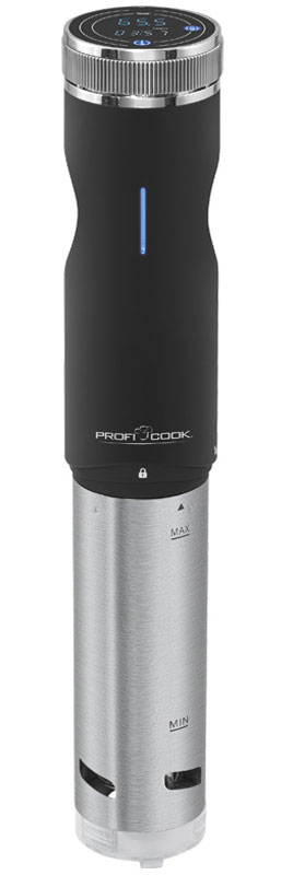 Profi Cook PC-SV 1126 мультиварка су видPC-SV 1126 Profi Cook PC-SV 1126 мультиварка су видPC-SV 1126Profi Cook PC-SV 1126 - погружной су вид с которым можно готовить блюда в любом термостойкой посуде.Компактный прибор достаточно погрузить в кастрюлю с водой и выбрать необходимые настройки на панели управления. Также предусмотрена функция таймера до 99 часов.Данная модель имеет удобное универсальное крепление. Нижняя часть прибора, которая контактирует с водой, выполнена из высококачественной нержавеющей стали. Температура приготовления в су-вид очень важна, поэтому в Profi Cook PC-SV 1126 регулирования температуры происходит с точностью до 0.5 °С в диапазоне от 0 °С до 90 °С.Корпус из нержавеющей стали с ручкой Soft TouchЦиркуляция воды: от 7 до 8 л/мин.Светодиодный дисплей с индикациейустановленной температуры, фактической температуры, таймера