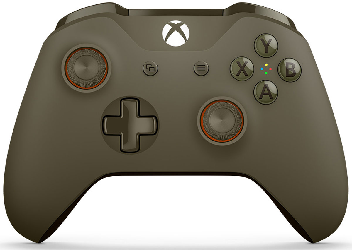 Xbox One беспроводной геймпад цвет оливковыйWL3-00036 Xbox One беспроводной геймпад цвет оливковыйWL3-00036Ощутите невероятное удобство управления с беспроводным геймпадом Xbox One. Импульсные триггеры обеспечивают вибрационную обратную связь, так что вы почувствуете малейшую тряску и столкновения с высочайшей точностью. Отзывчивые мини-джойстики и усовершенствованная крестовина повышают точность. А к 3,5 - мм стереогнезду можно напрямую подключить любую совместимую гарнитуру.Почувствуйте игру благодаря импульсным триггерам. Вибрационные электродвигатели в триггерах обеспечивают прецизионную обратную связь, передавая отдачу оружия, столкновения и тряску для достижения невиданного реализма в играх!Теперь геймпад оснащен 3,5-мм стереогнездом, к которому можно напрямую подключить любимую игровую гарнитуру.Поддерживается беспроводное обновление прошивки, благодаря чему для обновления не требуется подключать геймпад с помощью кабеля USB.ТочностьКрестовина отлично реагирует как на касания, так и на нажатия навигационных кнопокМини-джойстики удобнее в использовании и точнее работаютТриггеры и бамперы ускоряют доступ к командамКомфортРазмер и контуры геймпада комфортны для рук любого игрокаБатареи скрыты в корпусе, благодаря чему геймпад удобнее лежит в рукеДругие особенностиКомплект поставки: беспроводной геймпад и 2 батареи типоразмера AAРадиус действия до 6 мК консоли можно одновременно подключить до 8 беспроводных геймпадовКнопки Меню и Просмотр облегчают навигациюПростая привязка профилей к геймпадуК новому встроенному стереогнезду для гарнитуры можно подключить дополнительные устройства, например гарнитуру для чатаГеймпад совместим с зарядным устройством для геймпада Xbox One, гарнитурой для чата Xbox One и стереогарнитурой Xbox One.