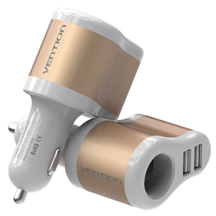 Vention CJBW0 3.1A-2xUSB AF + разветвитель, White Gold автомобильное зарядное устройствоCJBW0 Vention CJBW0 3.1A-2xUSB AF + разветвитель, White Gold автомобильное зарядное устройствоCJBW0Vention CJBW0 - автомобильный адаптер для зарядки устройств от разъема для прикуривателя автомобиля посредством USB-кабеля и других устройств.Модель обладает функцией защиты от короткого замыкания. Может одновременно заряжать сразу 3 устройства без потерь. Синяя подсветка USB-разъемов обеспечит видимость для коммутации устройств, а также подчеркнет индивидуальный интерьер в салоне автомобиля.Материал корпуса выполнен из несгораемого материала. Продукция соответствует следующим сертификатам: RoHS, CE, FCC, TIA, ISO.Совместимость: устройства, поддерживающие силу тока 2.1А или 1АМатериал корпуса: алюминий/АБС-пластик