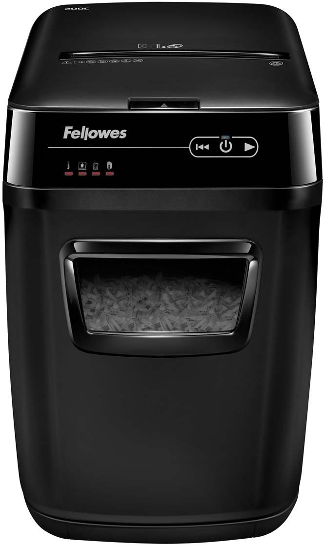 Fellowes AutoMax 200C, Black шредерFS-46536 Fellowes AutoMax 200C, Black шредерFS-46536AutoMax™ 200C – Компактный шредер с автоподачей документов для использования в малом или среднем офисе. Рекомендуемая нагрузка до 400 листов в день.Загрузка лотка - 200 листов. Перекрестная резка на фрагменты размером 4х38 мм соответствуют P-4 уровню секретности по DIN 66399.Шредер с автоподачей освобождает пользователя от участия в уничтожении. Достаточно загрузить стопку документов в удобно расположенный лоток, нажать кнопку старт и вы можете быть свободны. Благодаря инновационной технологии accufeed уничтожение произойдет в полностью автоматическом режиме.