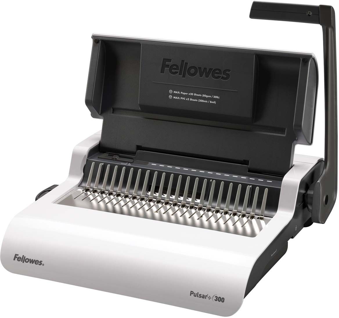 Fellowes Pulsar+ переплетчикFS-56276 Fellowes Pulsar+ переплетчикFS-56276Pulsar+ 300 – удобный переплетчик на пластиковую пружину. Предназначен для нерегулярного использования в малом или среднем офисе.Основные характеристики:Кол-во сшиваемых листов: 300 шт.Кол-во пробиваемых листов: 20 шт.(Модернизация в 2016)Диапазон диаметра пружины: 6-38 мм.Гарантия: 2 года.Брошюровщик оснащен технологиями, которые ускорят и упростят переплет документов: Автоматические створки лотка для отходов: При переполнении лотка для отходов створка лотка автоматически открывается, что сигнализирует о необходимости его опустошения. Эргономичное расположение зубцов: В переплетчиках на пластиковую пружину зубцы располагаются под углом 15?, что облегчает работу над созданием брошюры. Селектор формата: Точное выравнивание листов различных форматов по краю. Селектор диаметра пружин и толщины документа: Простой подбор пружины по толщине документа. Вертикальная загрузка документа: Снижает вероятность перекоса документа во время перфорирования, листы выравниваются под собственным весом.