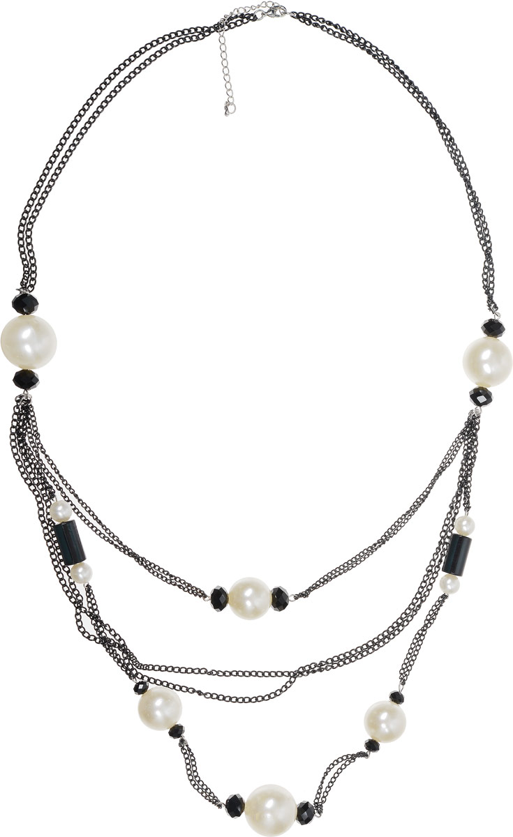Колье Art-Silver, цвет: черный, белый. 33676-436Колье (короткие одноярусные бусы) Колье Art-Silver, цвет: черный, белый. 33676-436Колье (короткие одноярусные бусы)Колье Art-Silver выполнено из бижутерного сплава. В центре модель оформлена тремя ярусами с массивным жемчугом и кристаллами. Изделие застегивается на карабин, регулируется по длине.
