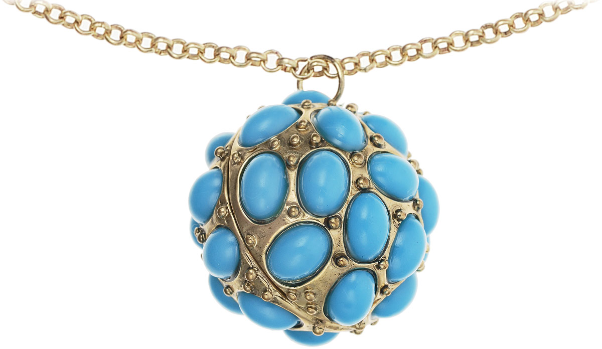 Кулон Art-Silver, цвет: золотой, бирюзовый. 50-42026-38039890|Колье (короткие одноярусные бусы) Кулон Art-Silver, цвет: золотой, бирюзовый. 50-42026-38039890|Колье (короткие одноярусные бусы)Кулон Art-Silver выполнен из бижутерного сплава с позолотой, дополнен крупной подвеской в форме шара, декорировнной полимерными вставками. Модель застегивается на карабин и регулируется по длине.