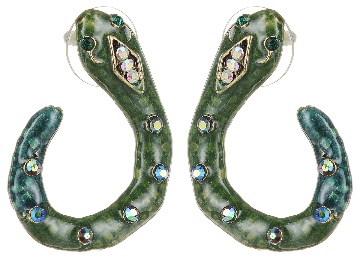 Серьги Art-Silver, цвет: темно-зеленый. 36592-348Серьги с подвесками Серьги Art-Silver, цвет: темно-зеленый. 36592-348Серьги с подвескамиСерьги в виде змеек Art-Silver выполнены из бижутерного сплава. Декоративный элемент выполнен из полимерного материла и дополнен вставками из циркона. Изделие застегивается с помощью замка-гвоздика с заглушкой.