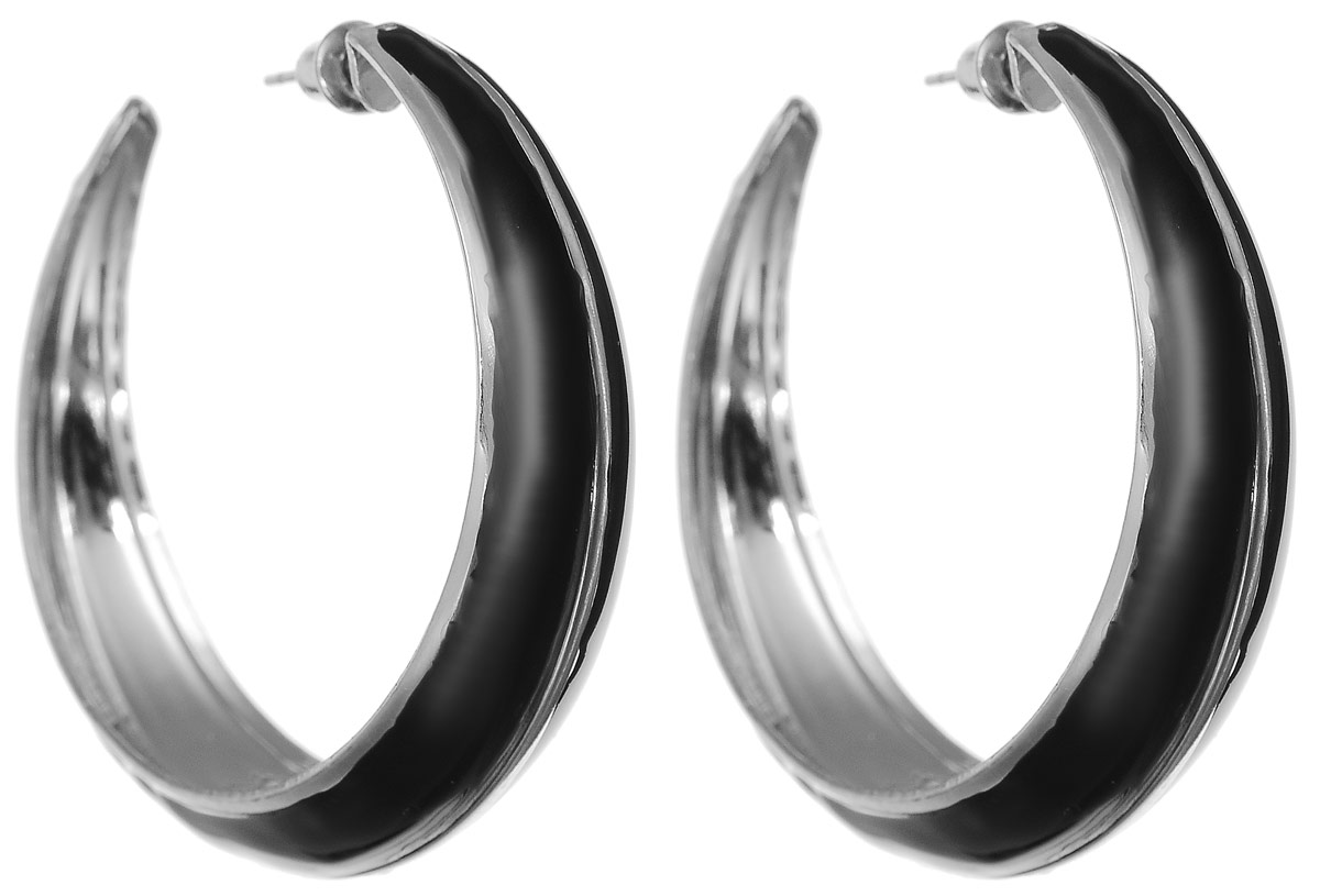 Серьги Art-Silver, цвет: черный. 33999-250Серьги-кольца Серьги Art-Silver, цвет: черный. 33999-250Серьги-кольцаСерьги Art-Silver изготовлены из бижутерного сплава и выполнены в виде объемных колец со вставками из эмали. Изделие застегивается с помощью замка-гвоздика.