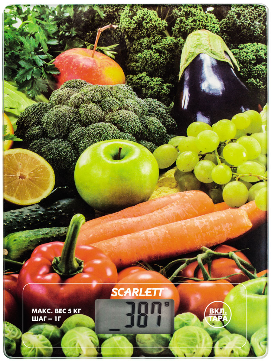 Scarlett SC-KS57P11 Fruits & Vegetables весы кухонныеSC-KS57P11 Scarlett SC-KS57P11 Fruits & Vegetables весы кухонныеSC-KS57P11Электронные кухонные весы Scarlett SC-KS57P11 станут незаменимым помощником на вашей кухне и позволят достаточно точно взвесить необходимое количество ингредиентов для любого блюда. За счет своих компактных размеров им найдется применение на любой, даже самой маленькой кухне, а яркий цветовой дизайн привлечет внимание.Платформа выполнена из закаленного стекла, а на цифровом табло отображаются все характеристики присущие электронным весам: тарокомпенсация, индикация перегрузки или заряда батареек. Несомненным плюсом данной модели является измерение объема жидкости.