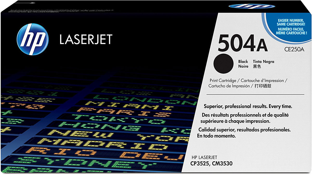 HP CE250A, Black тонер-картридж для Color LaserJet CP3525/CM3530CE250A HP CE250A, Black тонер-картридж для Color LaserJet CP3525/CM3530CE250AУсовершенствованные черные картриджи с тонером HP 504A LaserJet с технологией HP ColorSphere обеспечивают получение быстрых и профессиональных результатов за короткое время. Надежная и последовательная печать — от обычных документов до рекламных материалов – и функции управления расходными материалами, которые экономят время.Усовершенствованный тонер HP ColorSphere удовлетворит широкий спектр требований и обеспечивает еще более высокий уровень глянца для ярких, насыщенных цветов. Великолепные результаты для любого типа печати – от ежедневной деловой документации до профессиональной рекламной продукции.Печать с оригинальными расходными материалами HP – это удобство, простота и экономичность. Возможность печати различных видов документов – от профессиональных многоцветных рекламных материалов до экономичных черно-белых страниц.Тонер HP ColorSphere и интеллектуальный картридж обеспечивают неизменно быстрые и высококачественные результаты. Бесперебойная печать экономит время, увеличивает производительность и снижает общие затраты на печать.