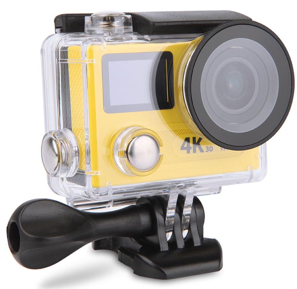 Eken H8 PRO Ultra HD, Yellow экшн-камераH8PRO YELLOW Eken H8 PRO Ultra HD, Yellow экшн-камераH8PRO YELLOWЭкшн-камера Eken H8 PRO Ultra HD позволяет записывать видео с разрешением 4К и очень плавным изображением до 30 кадров в секунду. Камера имеет два дисплея: 2 TFT LCD основной экран и 0.95 OLED экран статуса (уровень заряда батареи, подключение к Wi-Fi, режим съемки и длительность записи). Эта модель сделана для любителей спорта на улице, подводного плавания, скейтбординга, скай-дайвинга, скалолазания, бега или охоты. Снимайте с руки, на велосипеде, в машине и где угодно. По сравнению с предыдущими версиями, в Eken H8 PRO Ultra HD вы найдете уменьшенные размеры корпуса, увеличенный до 2-х дюймов экран, невероятную оптику и фантастическое разрешение изображения при съемке 30 кадров в секунду!Управляйте вашей H8 PRO на своем смартфоне или планшете. Приложение Ez iCam App позволяет работать с браузером и наблюдать все то, что видит ваша камера. В комплекте с камерой идет пульт ДУ работающий на частоте 2,4 Ггц. Он позволяет начинать и заканчивать съемку удаленно.Чипсет: Ambarella A12Сенсор: Sony IMX078Батарея: 1050 мАч