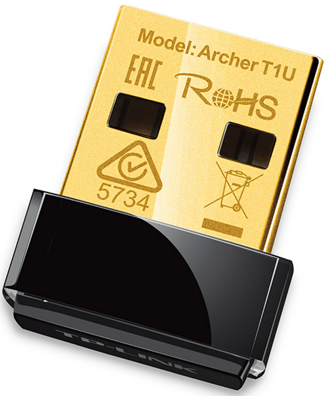 TP-Link Archer T1U беспроводной Wi-Fi адаптерArcher T1U TP-Link Archer T1U беспроводной Wi-Fi адаптерArcher T1UУльтракомпактный USB-адаптер TP-Link Archer T1U позволит вам подключать ПК или ноутбук к беспроводной сети на скорости до 433 Мбит/с. Этот миниатюрный адаптер разработан для того, чтобы быть максимально удобным и незаметным. Устройство поддерживает расширенные настройки шифрования Wi-Fi соединения, простую установку и режим программной точки доступа (Soft AP). Размер устройства позволяет подключать его к любому порту USB и оставлять его подключенным на продолжительное время. Адаптер не блокирует соседние порты USB и фиксируется, позволяя не беспокоиться о том, что оно выпадет при транспортировке.Archer T1U обеспечивает скорость беспроводной передачи данных до 433 Мбит/с на частоте 5 ГГц, что делает его идеальным для просмотра потокового видео, аудио и звонков по Интернету. Работая на свободной частоте 5 ГГц, Archer T1U удаётся эффективно избегать интерференции сигналов и обеспечивать надёжное беспроводное подключение.Переключая Archer T1U в режим программной точки доступа (Soft AP), вы сможете превратить любой ПК или ноутбук с проводным подключением в точку доступа Wi-Fi. Это позволит вам обеспечить беспроводное соединение для всех ваших мобильных устройств.