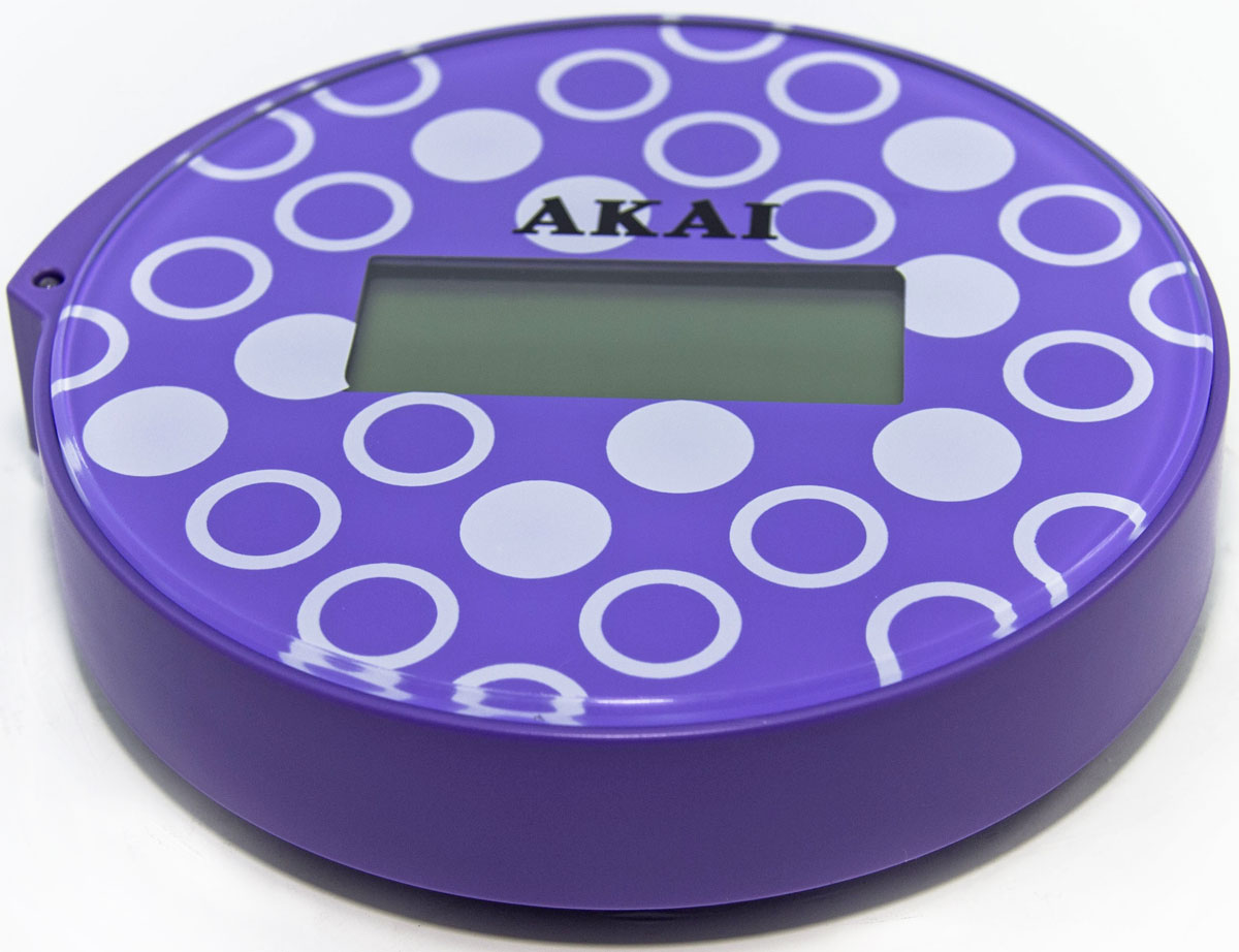 Весы напольные Akai, электронные, цвет: фиолетовый, до 150 кг1354/V Весы напольные Akai, электронные, цвет: фиолетовый, до 150 кг1354/VВесы напольные, ультракомпактные (всего 13 см в диаметре), максимальный вес: 150 кг/330 LB, три вида единиц измерения. LСD дисплей, индикатор готовности к взвешиванию, фиксация цифровых показаний веса, автоматическое включение и выключение, предупреждение о превышении веса, индикатор заряда батареи.