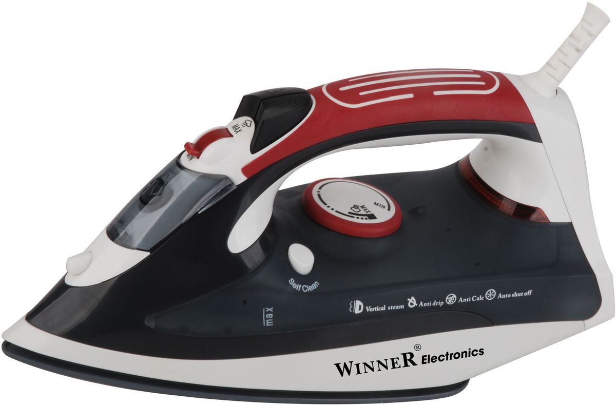 Winner Electronics WR-484 утюгWR-484 Winner Electronics WR-484 утюгWR-484Сухое глажение, распыление, отпаривание, паровой удар, вертикальное отпаривание, самоочистка.Система защиты от накипи, противокапельная система. Защита от перегрева. Терморегулятор. Парорегулятор. Объем резервуара для воды: 300 мл. Рукоятка с силиконовым покрытием. Световой индикатор нагрева. Керамическая подошва. Размеры подошвы 11,0*22,0см. 220В, 50Гц, 2200Вт