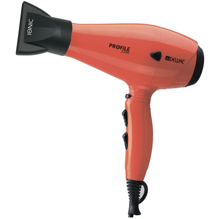 Dewal Profile 2200 фен03-120 Orange Dewal Profile 2200 фен03-120 OrangeПрофессиональный фен DEWAL Profile-2200 03-120 Orange – обладает маневренностью и большой мощностью и поэтому идеально подходит для работы в салоне. Благодаря универсальному размеру фен подходит как для женской, так и для мужской руки. Ручка фена немного отклонена назад, что улучшает эргономику при работе. Сопла скошенной формы существенно увеличивают скорость воздушного потока, а также помогают сделать процесс укладки брашингом более комфортным. Воздушный фильтр легко снимается и ухаживать за мотором фена не составит труда. Яркий оранжевый цвет подарит Вам невозможно хорошее настроение.Преимущества фенов DEWAL: Мощный мотор – до 8 часов непрерывной работы; Высокая скорость воздушного потока. Корпус фена разработан с учетом оптимизации расхода воздуха; Защита от перегрева Stop-heat. Защитный механизм на нагревательном элементе фена охлаждает корпус, сохраняет мотор, защищая его от перегрева а также поддерживает оптимальную температуру для волос; Яркие цвета фенов DEWAL поражают своим многообразием. В течение всего срока службы фена цвета не тускнеют и не стираются.ТЕХНИЧЕСКИЕ ХАРАКТЕРИСТИКИ: мощность 2200 Вт; система ионизации; вес 570 г; 6 режимов работы; кнопка холодного воздуха; 2 сопла; сетевой провод 3 м.