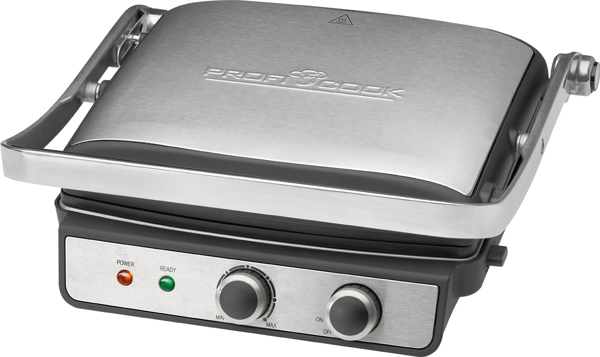 Profi Cook PC-KG 1029 электрогрильPC-KG 1029 Profi Cook PC-KG 1029 электрогрильPC-KG 1029Контактный гриль: жарка на ребрахГриль обычно относят к мужскому виду кухонной техники, так как именно мужчинам лучше удается приготовить мясо. ProfiCook PC-KG 1029 - один из лучших образцов контактного гриля для дома. Все, что вы приготовите на нем, будет иметь золотистый цвет, хрустящую корочку, аппетитные полоски от ребристых жарочных пластин и характерный запах, которого не добьешься обычным приготовлением на сковородке. Но кроме мяса на нем можно жарить рыбу, запекать овощи, делать омлеты и горячие бутерброды.Двухсторонний гриль: меж двух огнейЭлектрогриль Profi Cook PC-KG 1029 имеет термостат с плавной регулировкой температуры, при этом максимальное значение составляет 180 градусов. Непосредственный контакт продукта с двумя греющими поверхностями позволяет сократить время приготовления. Рабочие ребристые пластины имеют антипригарное покрытие, поэтому готовить продукты можно без жира. Для легкой очистки они сделаны съемными, их даже можно мыть в посудомоечной машине. Сок и жир, образующиеся при жарке продуктов, по желобку стекают в съемный лоток.Жарка на двух поверхностях: открытая книгаГриль Profi Cook KG 1029 может раскладываться как книга, это дает возможность односторонней обжарки продуктов, как на сковородке, но сразу на двух поверхностях. Размер пластин 29х23 см, в разложенном виде площадь приготовления увеличивается в два раза. Стоит отметить хорошую заявленную мощность 2000 Вт, что позволит быстро разогреваться агрегату до требуемой температуры, а также наличие хорошей термоизоляции корпуса и ручки для безопасного использования.