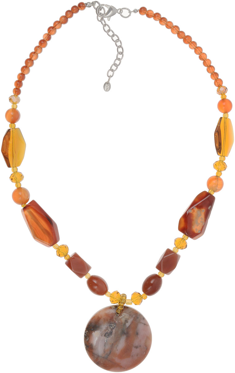 Колье Taya, цвет: коричневый. T-B-12714Колье (короткие одноярусные бусы) Колье Taya, цвет: коричневый. T-B-12714Колье (короткие одноярусные бусы)Колье Taya выполнено из бижутерного сплава. Изделие оформлено бусинами из сердолика и стекла и дополнено крупным декоративным элементом из оникса. Колье застегивается с помощью замка-карабина, а длина изменяется с помощью звеньев.