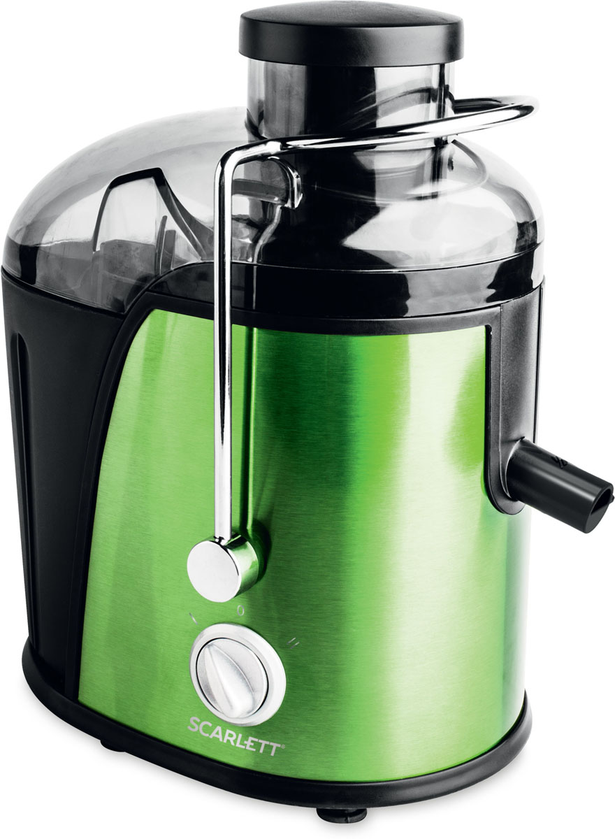 Scarlett SC-JE50S14, Green соковыжималкаSC-JE50S14 Scarlett SC-JE50S14, Green соковыжималкаSC-JE50S14Соковыжималка Scarlett SC-JE50S14 - это отличный вариант для приготовления свежевыжатого сока каждый день. Она предназначена для отжима сока из любых овощей и фруктов.Модель оснащена удобным загрузочным лотком диаметром 65 мм с возможностью отжимать сок из целых плодов, не очищая и не разрезая их на части. Две скорости работы предназначены для мягких и более твердых плодов.Прочный и долговечный фильтр из нержавеющей стали не дает мякоти попадать в сок, а замок безопасности и блокировка от включения без крышки гарантируют абсолютную безопасность в работе. Прорезиненные ножки повышают устойчивость во время работы, а также снижают вибрацию и шум.Сетчатый фильтр из нержавеющей сталиАвтоматическая блокировка